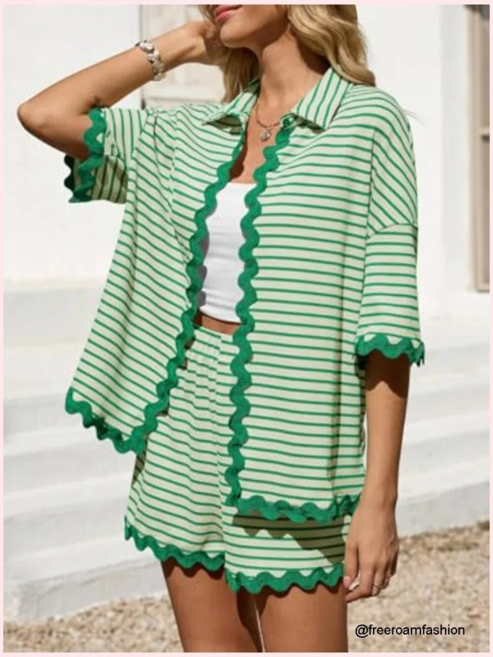 Two Piece Lounge Set Short Sleeve Button Down Shirt and Shorts Matching Set